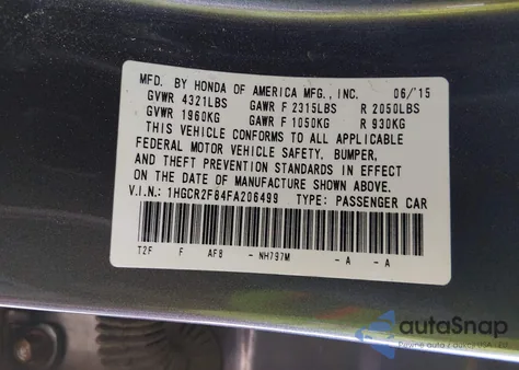 2015 Honda Accord Ex-L from USA, damaged, VIN 1HGCR2F84FA206499